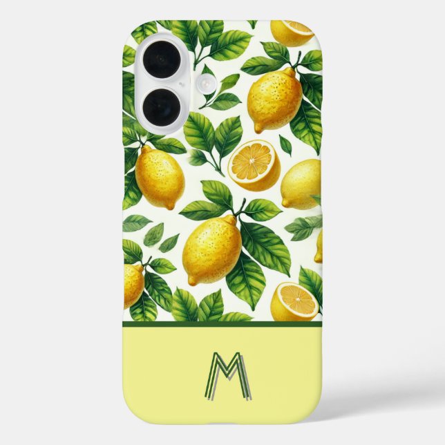 Coques Case-Mate iPhone Cool zesty citrons à motif mongrammé (Verso)