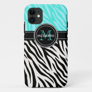 Coque iPhone 11 Copie noire Girly moderne de zèbre d'Aqua