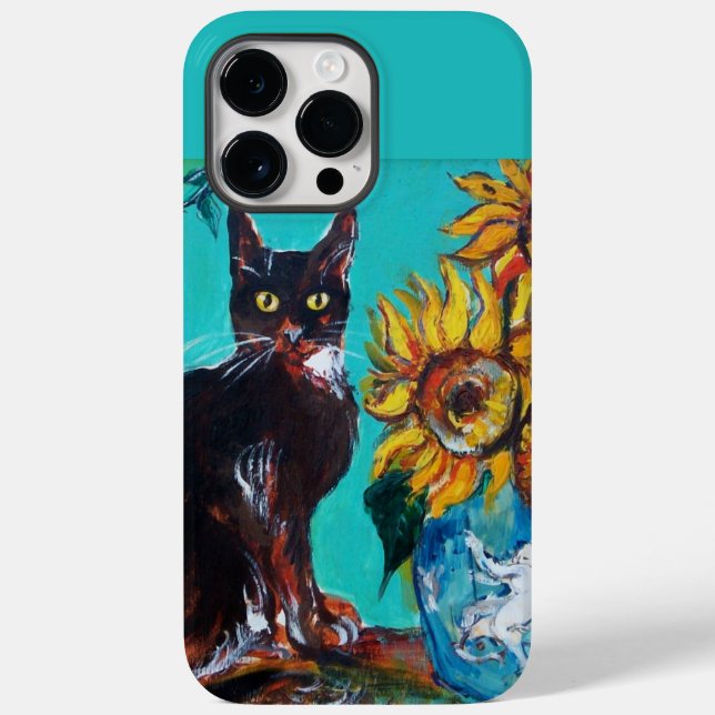 Coques Case-Mate iPhone Coque-M BLEU TURQUOISE AVEC CHAT NOIR (Verso)