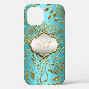 Coques Pour iPhone Coque-Mate Turquoise Gold Damask