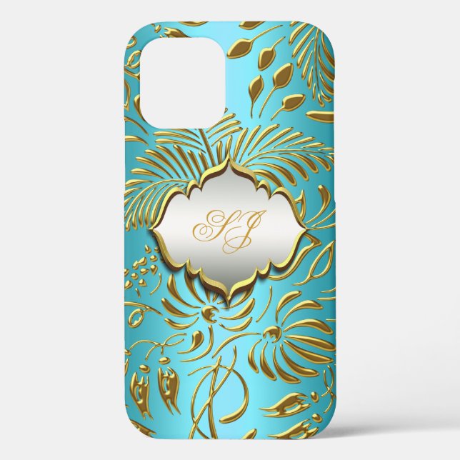 Coques Case-Mate iPhone Coque-Mate Turquoise Gold Damask (Verso)