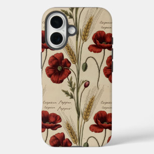 Coque Pour iPhone 16 Coquelicot de style botanique vintage – Rouge anti