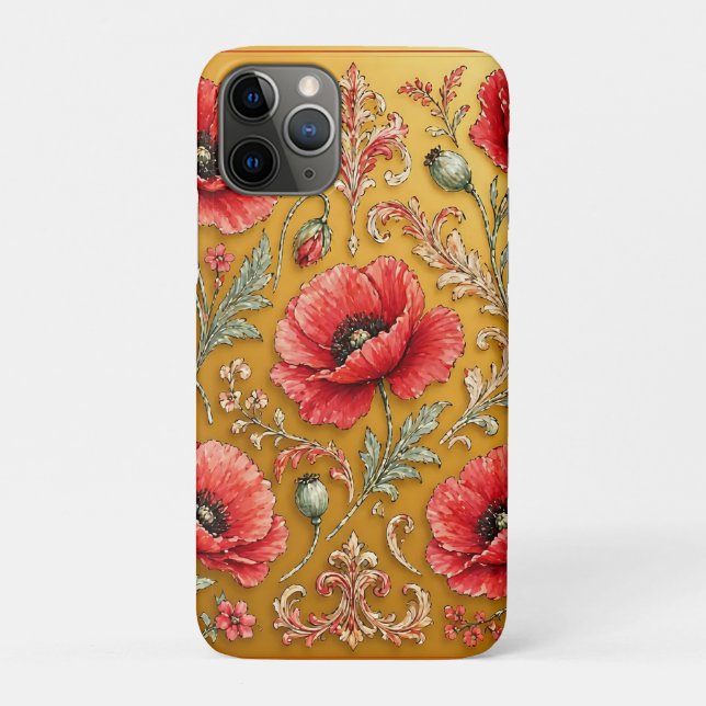 Coques Case-Mate iPhone Coquelicot fleur design doré (Dos)