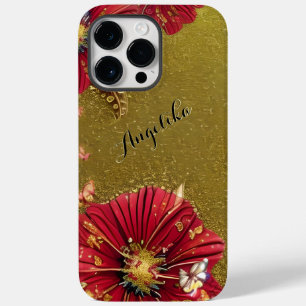 Coque Pour Pour iPhone 14 Pro Max Coquelicots Or Pailletés Nom Personnalisé