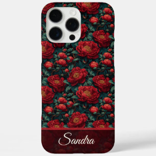 16 Pro Max Coques Iphone personnalisées avec nom Pivoines pou