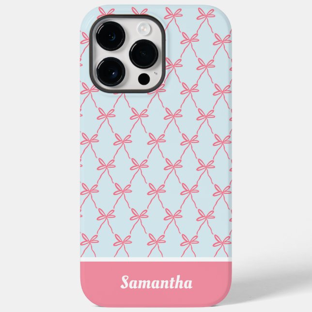 Coques Case-Mate iPhone Coquette Bow rose Motif sur Blue Custom Name (Verso)