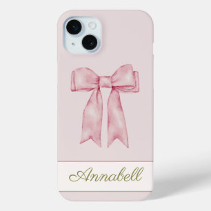 Coque iPhone 15 Mini Coquette esthétique Feminine Rose Bow Personnalisé