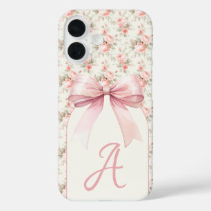 Coque Pour iPhone 16 Coquette Monogram Rose Bow
