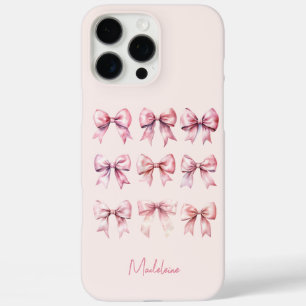 Coques iPhone 16 Pro Max Coquette rose Bow Nom personnalisé