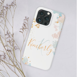 Case-Mate iPhone Case Corail bleu Marbre Abstrait Monogramme or Nom