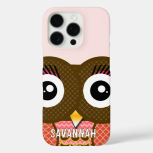 iPhone 16 Pro Case Corail coloré mignon et hibou rose