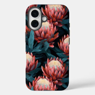 Coque Pour iPhone 16 Corail foncé Gras Protea Floral dur