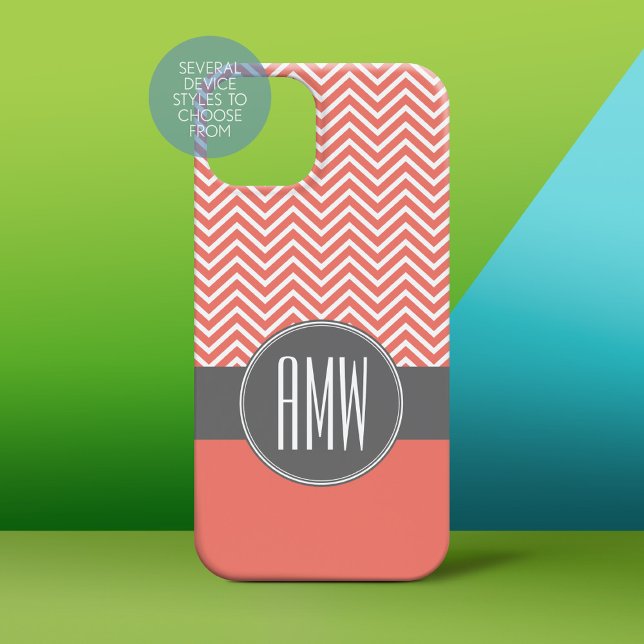 Coques Case-Mate iPhone Corail Pêche Gris Chevrons Personnalisé Triple Mon (Personalized Phone Case)