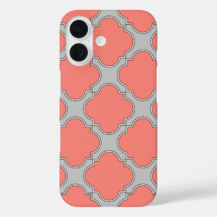 Coque Pour iPhone 16 Corail quatrefeuille et gris