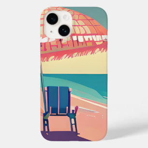 Coque Pour iPhone 14 Coral Beach Chaise, Parapluie, Plage Turquoise