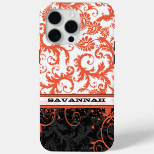 Coque iPhone 15 Pro Max Coral Blanc Noir personnalisé Damas peau iPhone