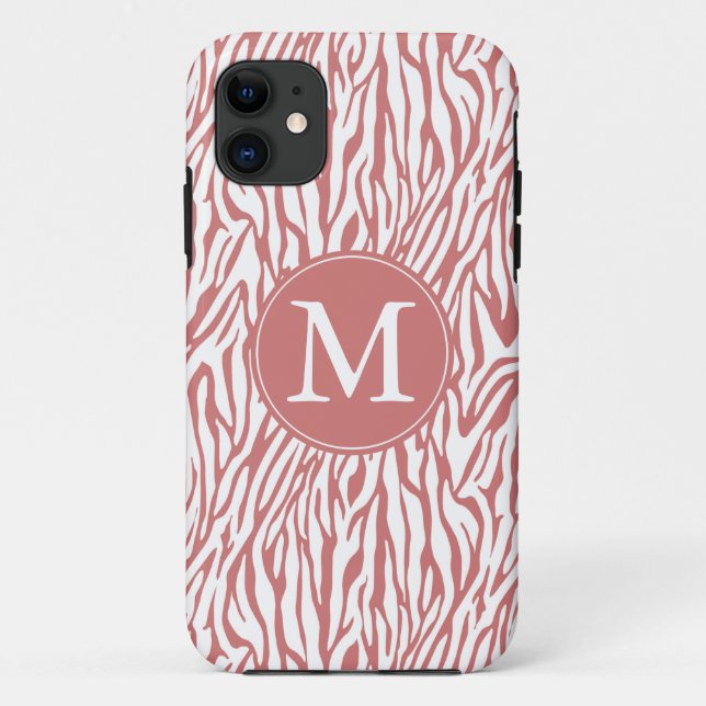 Coques Case-Mate iPhone Coral Blanc Zèbre Imprimer Monogramme (Dos)