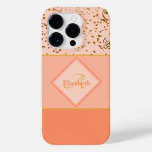 Coque Pour iPhone 14 Pro Coral Ombre Gold Confetti Monogram Template