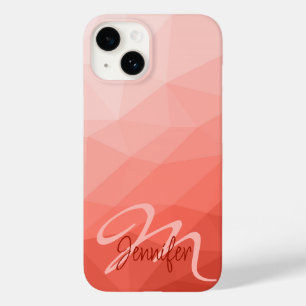 Coque Pour iPhone 14 Coral rose maillage géométrique ombre motif Monogr