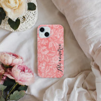 Coral Vintage Floral Imprimer Monogramme