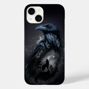 Coque Pour iPhone 14 Corbeau et loup qui hurle à la lune