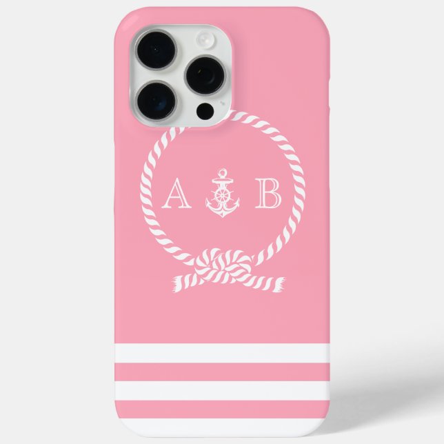 Coques Case-Mate iPhone Corde marine rose et Ancre Monogrammé (Verso)