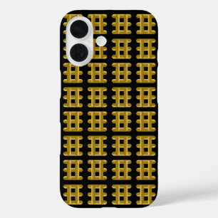 Coque Pour iPhone 16 Cordon doré filaire motif carré or sur noir