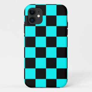 Coque iPhone 11 Corey Tiger 80s Néon Damier (Bleu sarcelle Aqua)