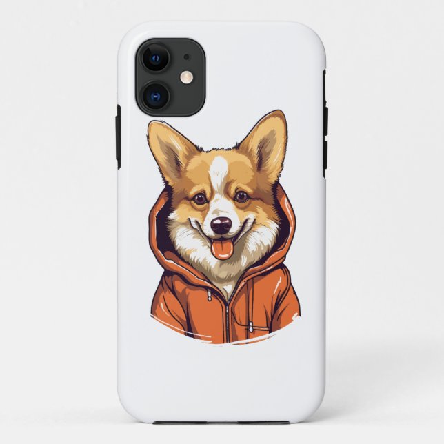 Coques Case-Mate iPhone Corgi Drôle Portant un Sweat à Capuche (Dos)