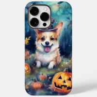Corgi Halloween avec citrouilles effrayant