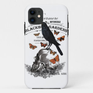 Coque iPhone 11 corneille et crâne vintage moderne à halloween