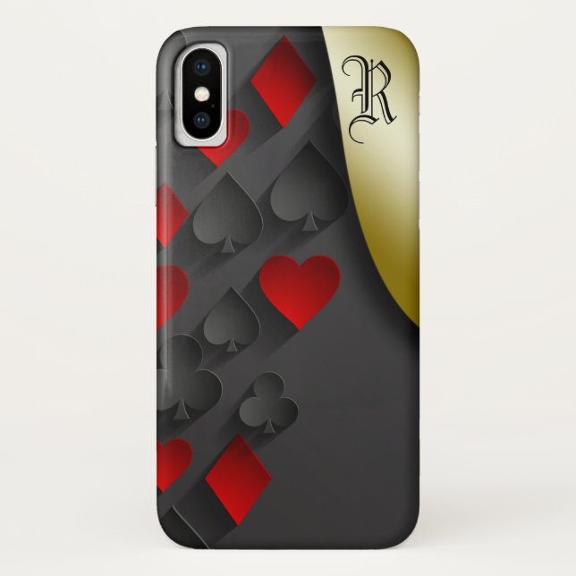 Coques Case-Mate iPhone Costumes de poker élégants sur Monogramme noir (Dos)