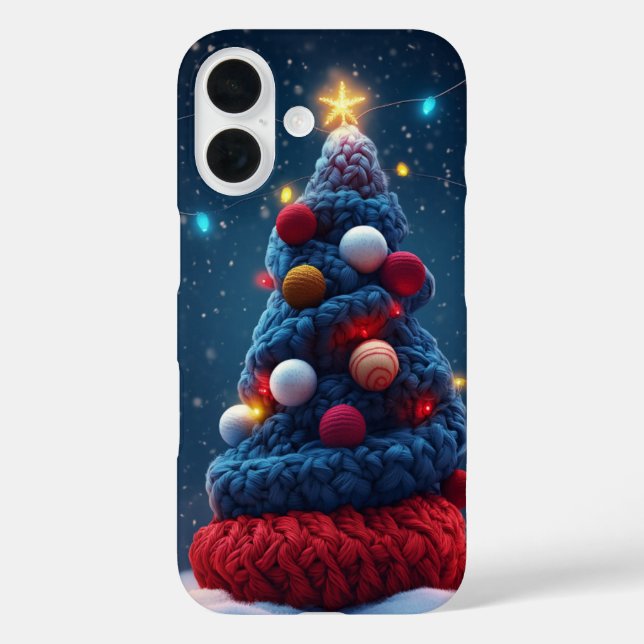 Coques Case-Mate iPhone Cosy Knit Arbre de Noël Bleu Rouge (Verso)