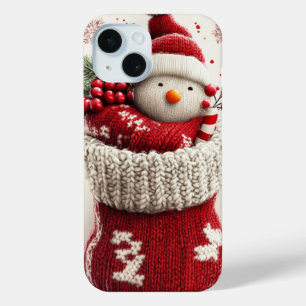 Coque Pour iPhone 15 Cosy Knit Snowman Noël Stocker