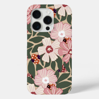 Coque iPhone 15 Pro Cosy Woodland Ladybugs & Couleurs Fleurs sauvages