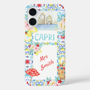 Coque Pour iPhone 16 Côte Amalfitaine Carreaux Bleus Capri Mariage