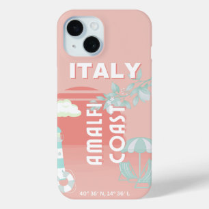 Coque Pour iPhone 15 Côte d'Amalfi, Art Voyage, Pastel