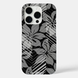 Coques iPhone 16 Pro Côte-Nord Hawaii Hibiscus rayures gris