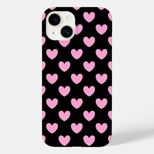 Coques Case-Mate iPhone Coton Candy Pink coeurs de polka sur noir (Verso)