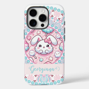 Coques iPhone 16 Pro Coton Personnalisé Candy Kawaii Bunny Dot Mandala