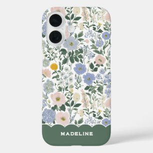 Coque Pour iPhone 16 Cottagecore Fleur Sauvage Nom Teinte Bleue