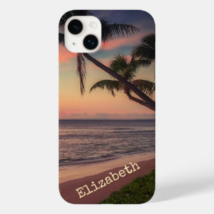 Coque Pour iPhone 14 Plus Coucher de soleil adorable sur la plage avec des p
