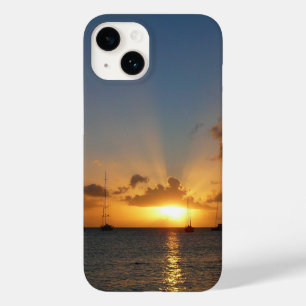 Coque Pour iPhone 14 Coucher de soleil avec voiliers Paysage tropical P