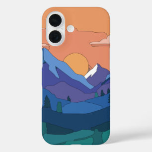 Coque Pour iPhone 16 Coucher de soleil de montagne géométrique