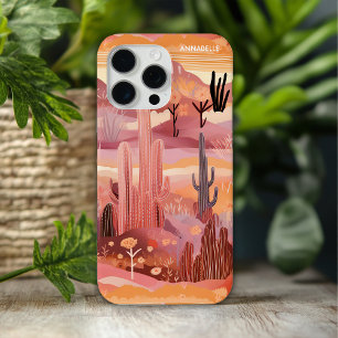 Coque iPhone 15 Pro Max Coucher de soleil du désert Cactus moderne Nom per