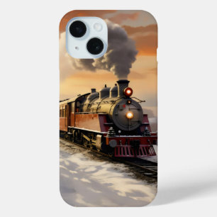 Coque Pour iPhone 15 Coucher de soleil en hiver et train