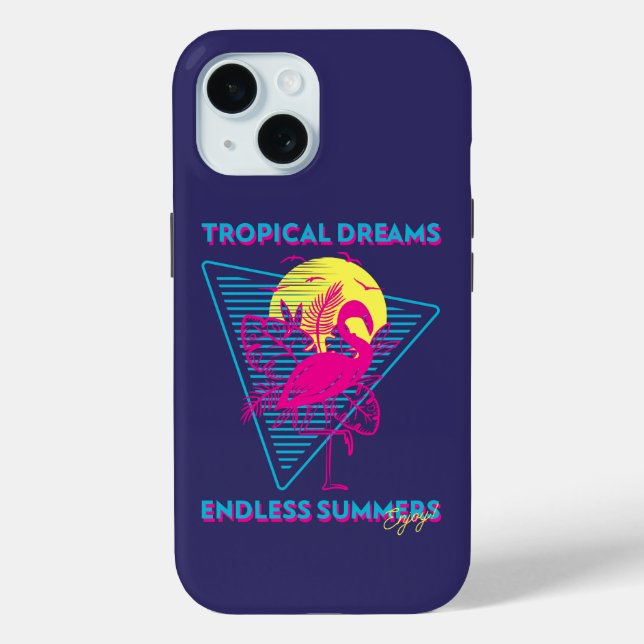 Coques Case-Mate iPhone Coucher de soleil Rétro Flamant Synthwave Vibes (Verso)
