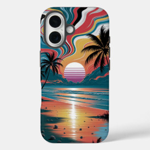 Coque Pour iPhone 16 Coucher de soleil Retro Wave
