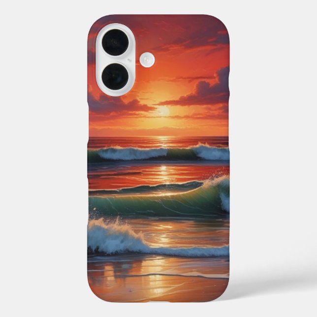 Coques Case-Mate iPhone Coucher Rouge Océan Peinture de paysage marin (Verso)