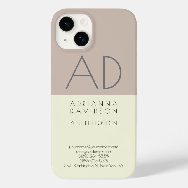 Coques Case-Mate iPhone Couleur Beige Tendance Monogramme vertical Minimal (Verso)